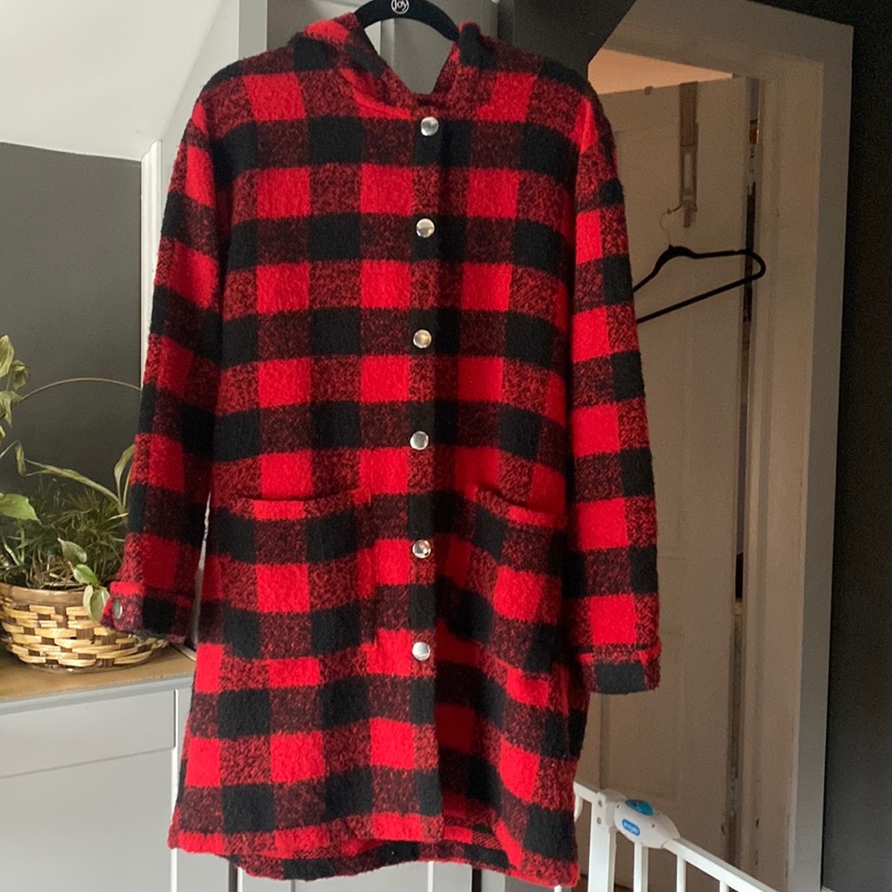Wild fable buffalo check coat with hood